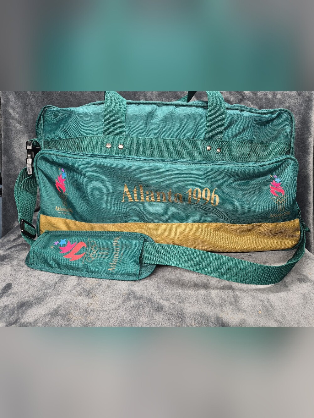 Vintage 1996 Atlanta Olympics 100 Official Large Duffle Bag 28” Green Yonex 90s